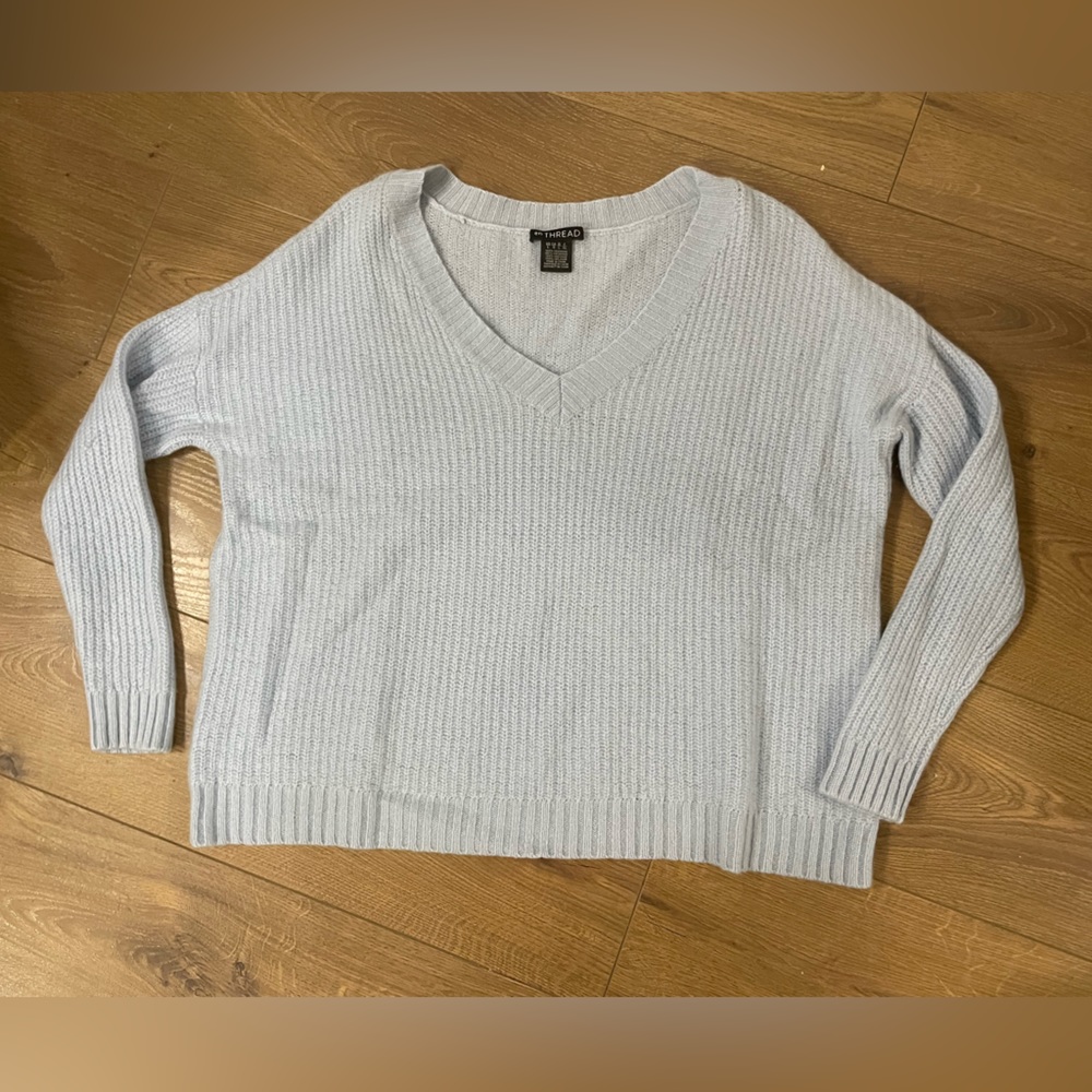 EnThread 100% Cashmere Light Blue Knit Loose Fit Sweater Large